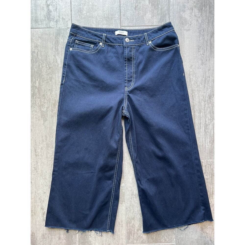 Trendy Vintage 90's Wide Leg Cropped Dark Jeans Denim Flood Pants Palazzo 31